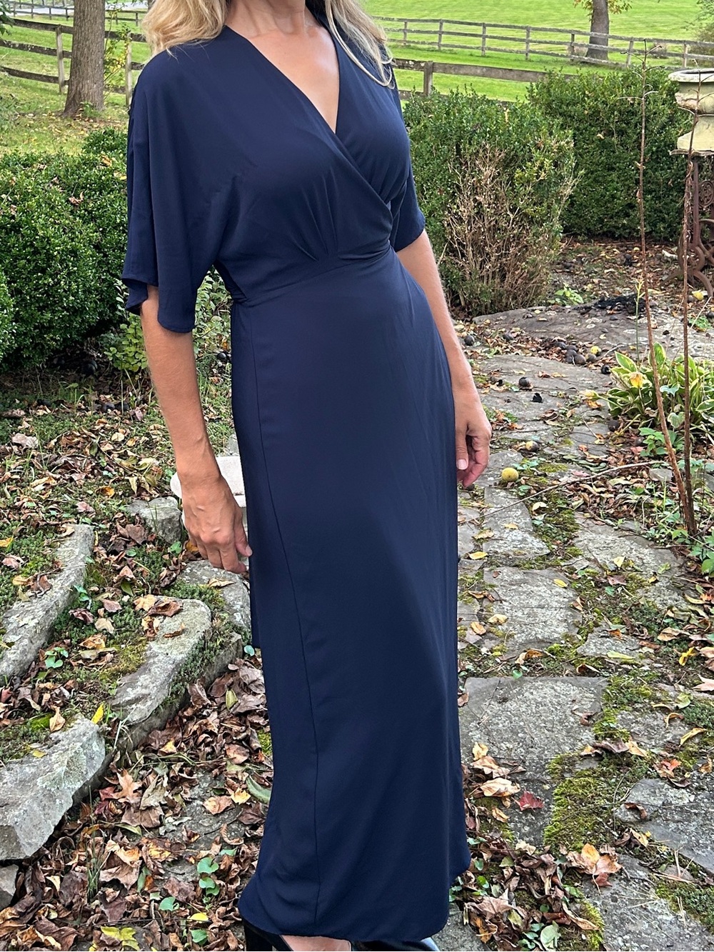 Navy Wrap-Front Maxi Dress - Women